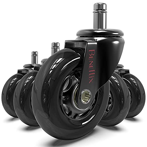 Beneflix set of 5 Office chair wheels replacement rubber chair casters for hardwood floors and carpet