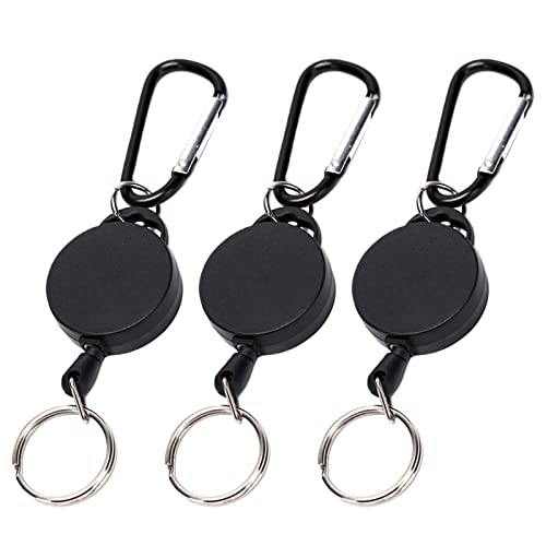 Porte Badge Enrouleur, 3 Pcs Porte-clés Rétractable, Dérouleur Badge, Porte Clé Yoyo, Mousqueton Avec Enrouleur Rétractable, Longe Extensible Key Chain Heavy Duty, Corde En Acier, Noir