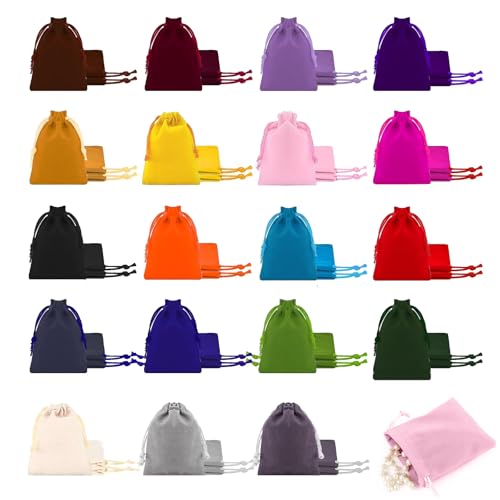 ZHITENG 57 Pièces Sacs en Velours Avec Cordon de Serrage, 7 x 9 CM Pochette Bijoux, Pochon Bijoux Avec Cordon, Pochettes en Velours pour Mariage, Vacances,...