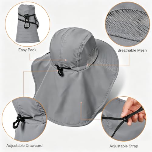 Image of Solaris Sun Hat with Neck Flap, UPF 50 Sun Protection Lightweight Sun Cap for Men Women, Wide Brim Hat for Fishing Hiking