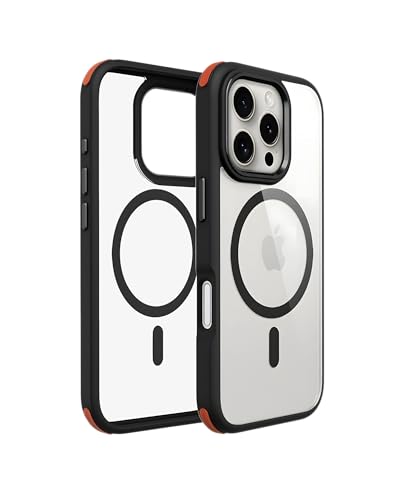 Image of DailyObjects Polycarbonate Case for iPhone 16 Pro Compatible with Mag-Safe Wireless Charging | Orange Hybrid Magnetic Armour Slim Shockproof Back Cover