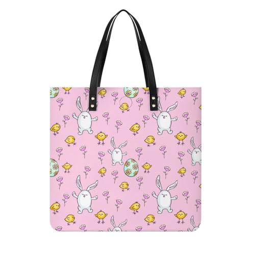 Sac à main shopper lapins poussins roses : grand cabas fourre-tout pour femme de 39x39cm
