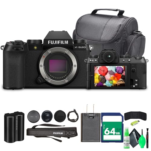 Image of Fujifilm X-S20 Professional Compact Digital Mirrorless Camera Body - Black - Bundle with 64GB Memory Card + Travel Bag and Greens Cleaning kit