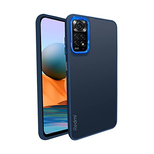 Image of A rtistque Frosted Translucent Back Cover Case for Mi Redmi Note 11 / Redmi Note 11S Electroplated Chrome Ring | Raised Camera Edges for Protection | Smooth Sides TPU - Blue