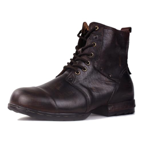Image of OSSTONE Vintage Brown Moto Boots for Men Fashion lace-up Leather Retro Chukka Boots Casual Shoes OS-6015-6-Vintage-US-R