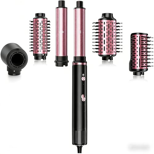 SKIMI 110,000 RPM Brushless Motor Hair Dryer Brush - 5 Muti-Styler for Fast Drying, Curling, Volumizing & Straightening | High-Speed Hot Air Brush for All Hair Types (Black & Blush Red)