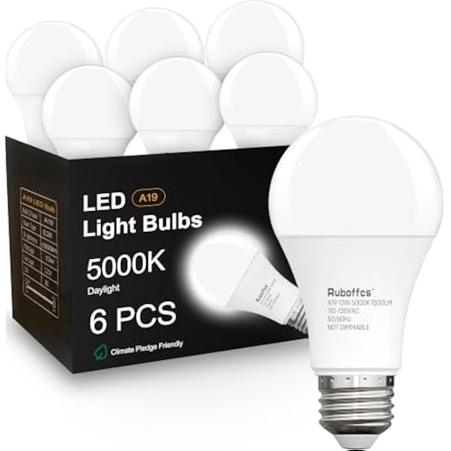 6 Packs A19 LED Light Bulbs,Daylight 5000K,100 Watt Equivalent
