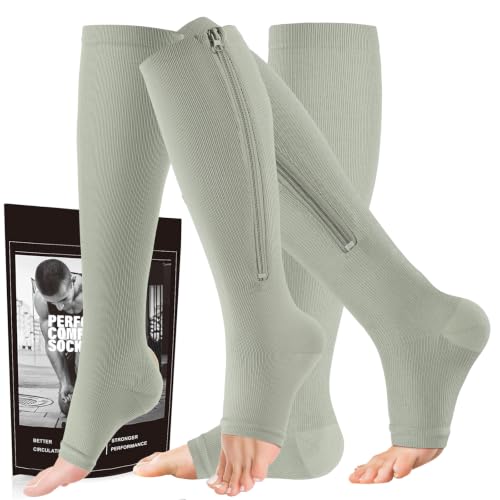 Image of cerpite Zipper Compression Socks, 2-Pack Open Toe 15-20mmHg for Men & Women