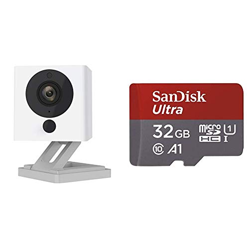 Wyze Cam 1080p HD Indoor Wireless Smart Home Camera with Night Vision, 2-Way Audio, Works with Alexa (Pack of 2)&SanDisk Ultra 32GB microSDHC UHS-I card with Adapter-98MB/s U1 A1 - SDSQUAR-032G-GN6MA