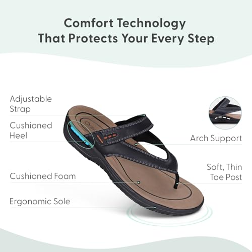 Orthofeet Men's Orthopedic Leather Eldorado Flip-Flop Sandals3