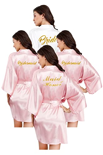 Bride and Bridesmaid Robes Set of 4/5/6/7/10 Satin Bridal Robe for Wedding Day Bridal Party Robes One Size