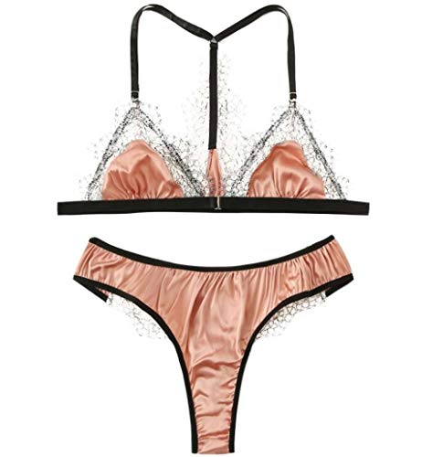 Pyjama femme sexy en soie et dentelle avec soutien-gorge et string assorti