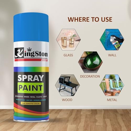 Image of Kingston Acrylic Spray Paint for Metal, Wood, Wall & Plastic, Multi-Surface DIY Paint, Quick Dry, Neon Blue Finish, 400ml Can, 1 Pc