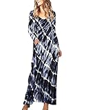 ZANZEA Women Casual Long Sleeve Tie-dye Floral Print Dress V Neck Pockets Loose Maxi Dress 01-Floral4 L