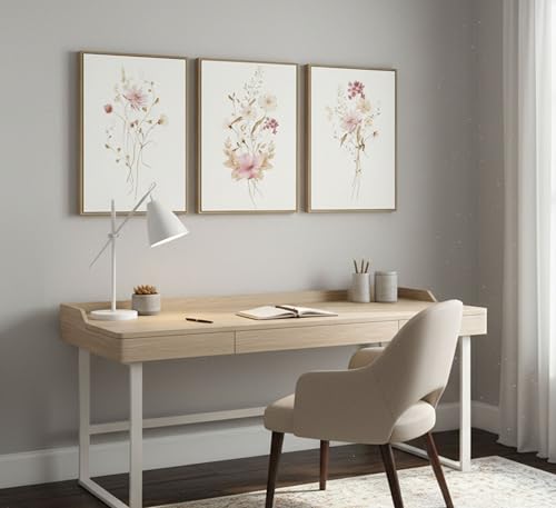 Image of JASMIE 3Pcs Pink Floral Canvas Wall Art