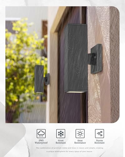 Image of Ken & Ricky Modern Outdoor Wall Light,Aluminum Rectangular,Black,2 PK | 2 Lights Exterior Wall Light Fixtures,Waterproof Outdoor Sconce,No glare,for House Porch Garage Patio Front Door Entryway