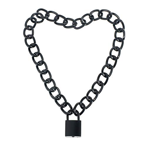 Padlock Necklace Stainless Steel Lover Heart Lock Collar Choker for Men Women Silver 16-20 inch