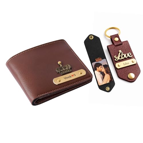 Thebaegift Customized Leather Men's Wallet and Photo Keychain with Name and Charm | Personalized Birthday Gift for Men's | Gift for Men/Gift for Love/Gift for Husband