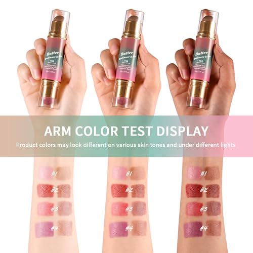 Kit de maquillaje multiusos en barra con dos extremos - Maquillaje ligero y fácil de llevar para ojos, labios y mejillas - Fórmula cremosa y difuminable, 4 tonos versátiles, vegano y sin crueldad(#04) - imagen 8