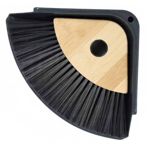 MACOSA HOME UMEN417 Juego de recogedor de mesa, escoba de mesa, recogedor, madera de bambú, cepillo de mano con pala, negro y marrón, juego de recogedor de mesa, pala de mesa, juego de mini escoba