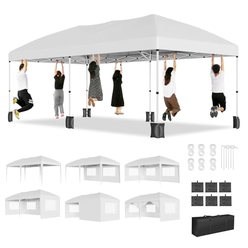 10x20 Pop Up Canopy Tent Heavy Duty Commercial Outdoor Canopy with 6 Sidewalls All Weather Waterproof Outdoor Wedding Party Tents for Backyard Patio Garden, Easy Set Up