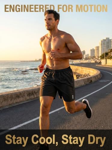 Men's Casual Shorts Elastic Waist with Pockets for Gym Running Sports Black - 3