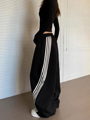 Image of EMMIOL Women's Y2K Baggy Barrel Striped Sweatpants High Waisted Wide Leg