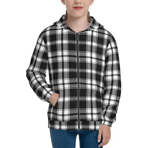 Royal Plaid Pattern Kids Pullover Hoodies Boys Zip Up Sweatshirts Girls Athletic Clothes with Pocket3
