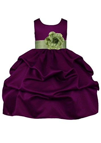 Pink Promise Wedding Party Plum Purple Pick-Up Flower Girl Dress with Bow