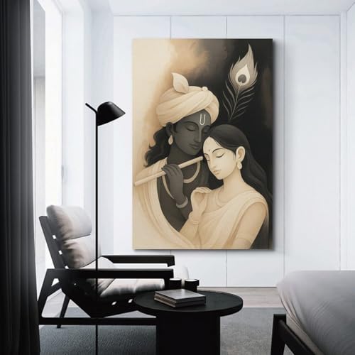 ZlXXYZ Impression sur toile style aquarelle religion Krishna et Radha - Décoration murale moderne pour bureau familial - 30 x 45 cm - Sans cadre – vue 3