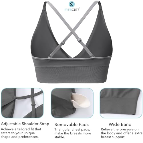 Image of Evercute Women's Sports Bras 3 /4 Pack Adjustable Deep V Neck Bras Wireless Spaghetti Strap Criss Cross Padded Low Support Bra