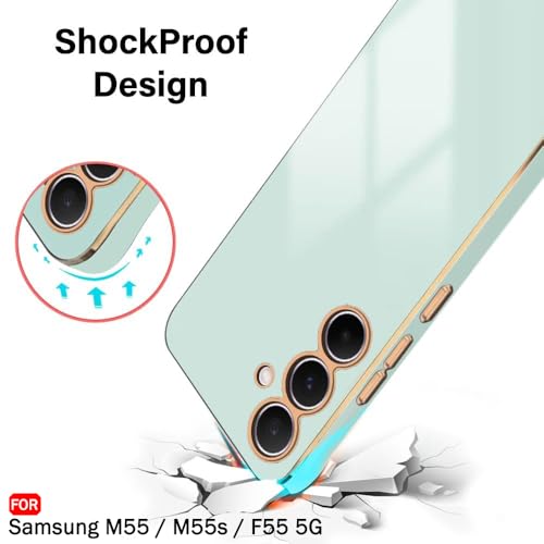 Image of TheGiftKart Luxurious Golden-Plated Back Cover Case for Samsung Galaxy M55 / M55s / F55 5G | Raised Lips for Camera & Screen Protection | Stylish Back Case for Samsung M55 / M55s / F55 5G (TPU, Green)