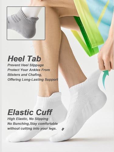 Men's Athletic Ankle Running Socks Low Cut Cushion Breathable Cotton Sport Socks for Size 7-11 US, Anti-Blister Tab, Moisture Wicking, 6 Pairs3