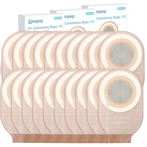 Evenpop Colostomy Bags - Portable & Comfortable, 60 PCS Skin-Friendly Ostomy Bag for Kids/Adults, One Piece with Closure Colostomy Supplies, 20-65mm Cut-to-Fit, Easy to Use