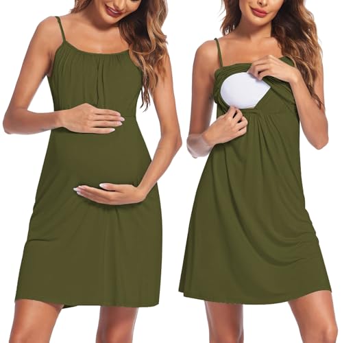 Image of Ekouaer Women's Nursing Nightgown Maternity Dress Breastfeeding Gown Full Slips Sleepwear