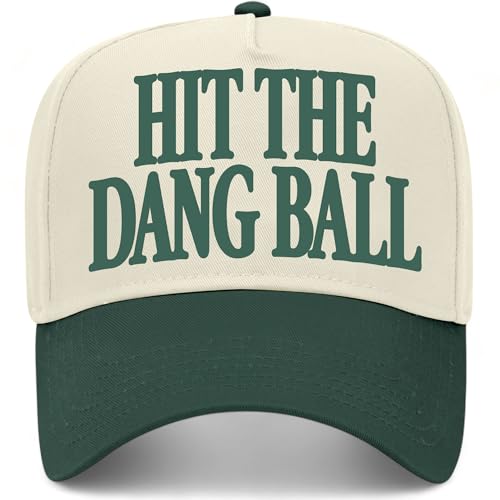 Hit The Dang Ball Vintage Trucker Hat | Premium Adjustable Snapback Baseball Hat for Men & Women (US, Alpha, One Size, Green/Natural)