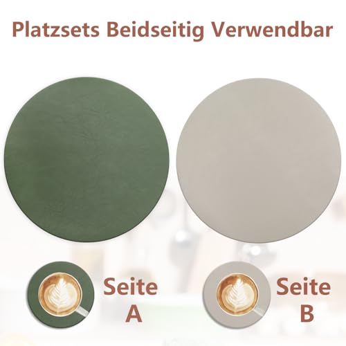 HELI MIAO 6er Set Tischset aus Leder-Imitat，Platzsets abwaschbar und wasserdicht，Platzdeckchen Lederoptik mit Untersetzer… – Ansicht 2