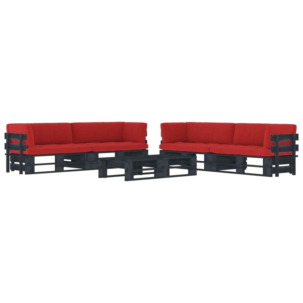 Set di 6 pallet lounge in legno di pino impregnato in autoclave, nero, con cuscini per giardino, terrazza o soggiorno