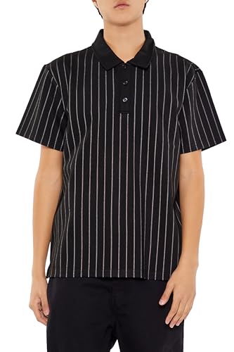 Forever 21 Men's Pinstriped Polo Shirt Black/White Large