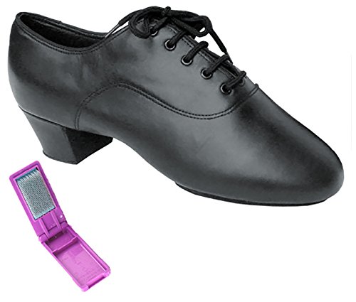 Very Fine Dance Shoes - Mens Latin, Rhythm, Waltz Ballroom Dance Shoes - S417-1.5-inch Heel and Foldable Brush Bundle - Black Leather - 11