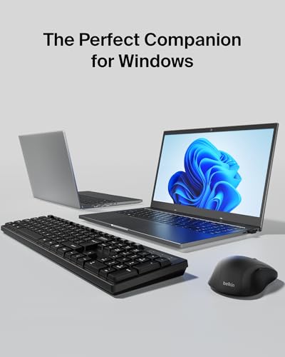 Image of Belkin Wireless Keyboard & Mouse Combo, USB-A Receiver, Black | Ergonomic design, compatible with laptop, PC, Windows, batteries included, home and office desk set