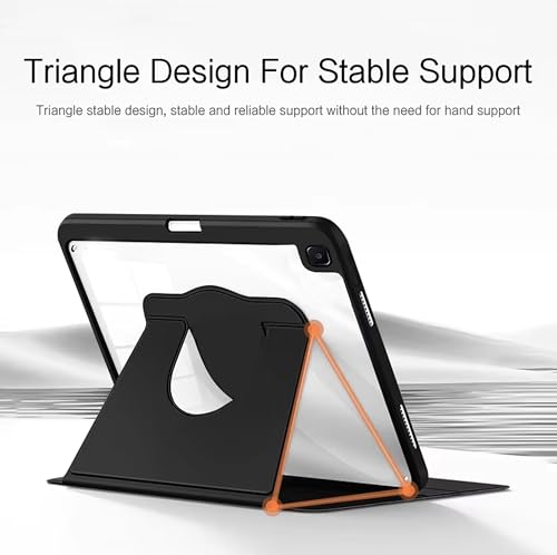 Image of TGK Rotating Case for Samsung Galaxy Tab S6 Lite 10.4 inch SM-P610 P615 P613 P619 with Pencil Holder Trifold Stand Cover Clear Back (Black)