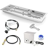 GRISUN 30 x 10 Inch Rectangular Stainless Steel Drop-in Insert Fire Pit Kit, H-Shaped Burner Pan...