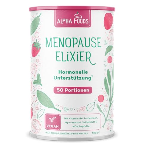 Menopause Elixier | 300g | Hormon Balance Pulver, nicht Kapseln | Hochdosiert Mönchspfeffer, Yamswurzel, Myo Inositol, Vitamin B6, D & Calcium | Wechseljahre Komplex | Vanille-Himbeer | Alpha Foods