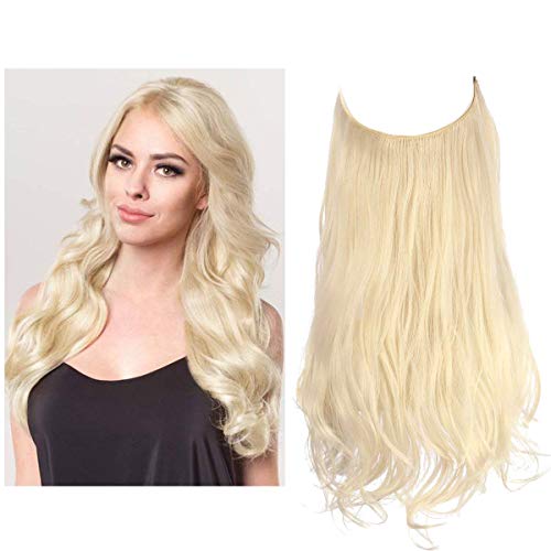 Pink Colored Hair Extensions Princess Pink Rose Curly Long Synthetic Hairpiece Hidden Wire Headband 16 Inch 3.9 Oz for Women Girl Kid Party Heat Resistant Fiber No Clip(M03&Princess Pink)