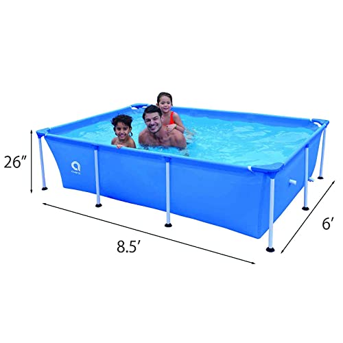 Outraveler 8.5Ft X 6Ft X 26In Above Ground Swimming Pool,Outdoor Rectangle Frame Steel Frame Pool For Backyard,Garden Family,Blue #TOP3
