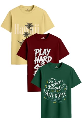 Image of Men's Regular Fit Printed T-Shirt Combo Pack of 3 | 100% Cotton Round Neck Half Sleeve Graphic Tees