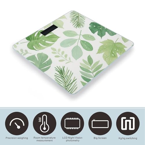 Báscula digital para cuerpo con diseño hojas verdes y cristal templado miniatura 3