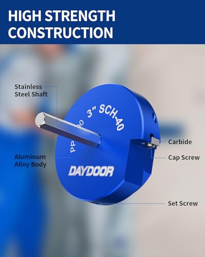 Image of DAYDOOR 3-Piece PVC Pipe Reamer Kit, 1-1 /2 inch, 2'', 3 inch | 4-Sided Carbide Blade Hub Saver, Socket Saver Plumbing Tool for Sch.40 PVC, CPVC, ABS, Fit Standard 1 /2 inch Drills