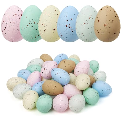 KJX 36 Pcs Plastic Speckled Easter Eggs, 2.4in 6 Colors Faux Pastel Speckled Eggs...